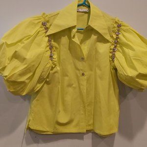 Limey yellow puff style short sleeved blouse